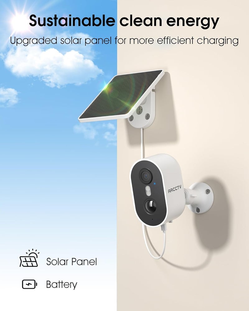 ARCCTV Security Camera Wireless Outdoor, 4MP Recharge Battery Powered WiFi Camera with Solar Panel, Motion Detection, Color Night Vision, 2-Way-Audio, 2.4G/5G Dual Band WiFi - Image 2